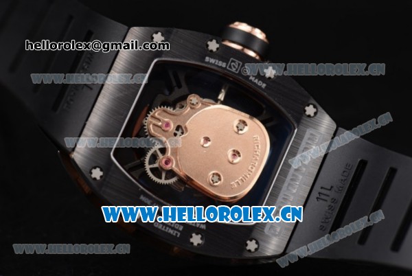 Richard Mille RM052 Miyota 9015 Automatic PVD/Rose Gold Case with Skull Dial and PVD Bezel Black Rubber Strap - Click Image to Close
